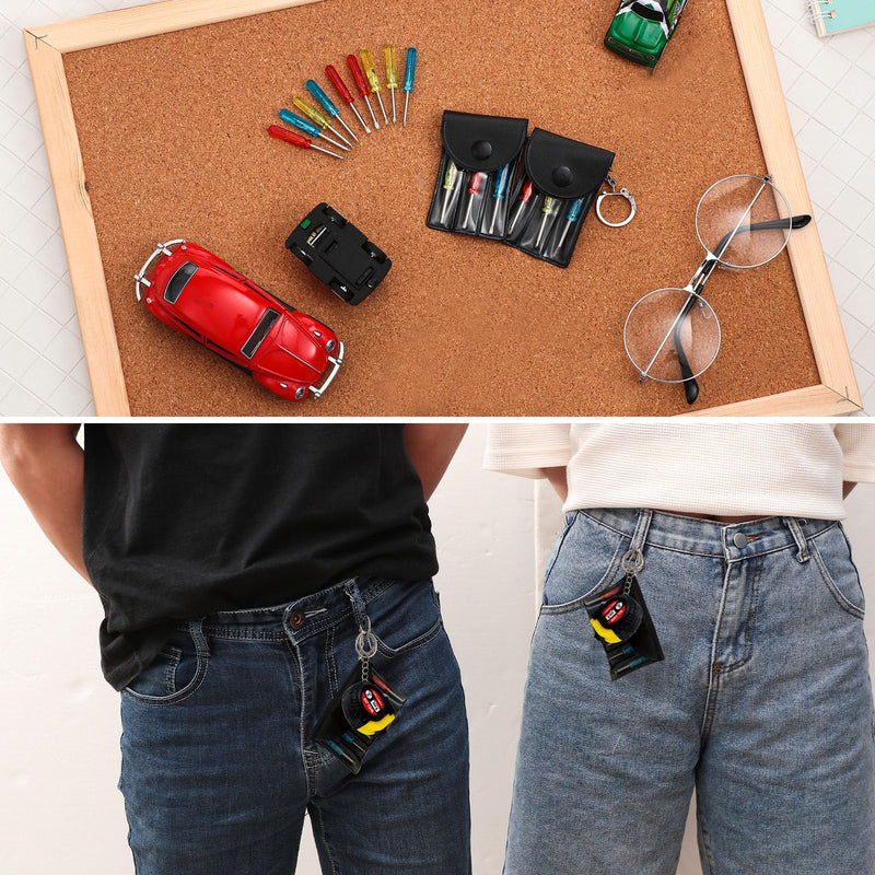 Jutom 24 Pcs Mini Screwdriver Set Mini Tape Measure Keychains Bulk Mini Tool Set Adult Tool Party Prize for Men Father's Gifts