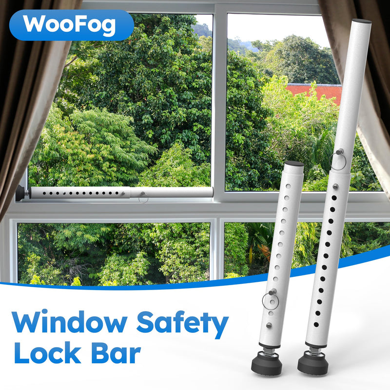 WooFog（Short）Security Bars for Sliding/Vertical Window, Adjustable Window Jammer Bars Security Inside,（Small）Window Guards for Home Security, 11" to 18" Anti Theft Window Safety Lock Bar -White 2 Pcs White 11" to 18"-2 PCS