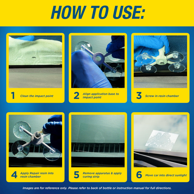 Rain-X 600001 Windshield Repair Kit - Quick And Easy Durable Resin Based Kit for Chips and Cracks, Good For Round Damage Below 1" In Diameter And Cracks Smaller Than 12" In Length, BLUE,YELLOW