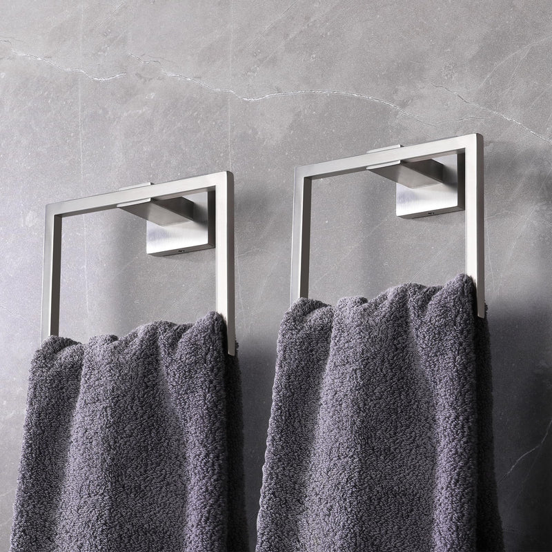 LANC Hand Towel Holder for Bathroom Wall Mount Brushed Nickel Square Hand Towel Rings 2PC Towel Ring for Toilet Bathroom Hardware Accessories Stainless Steel Modern Shower Towel Hanger, A8896BN-P2 2 Pack