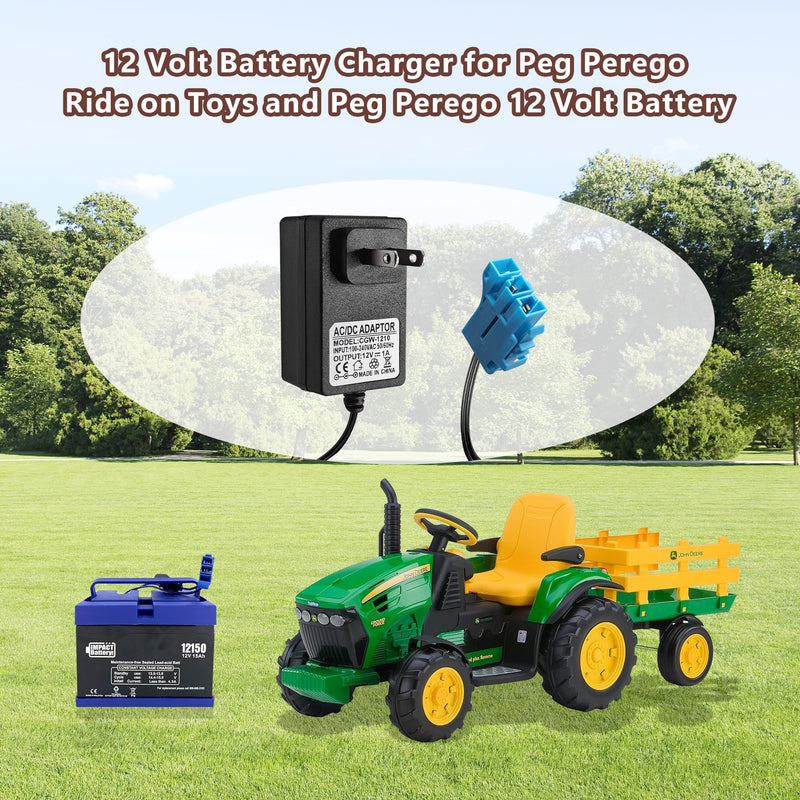 12 Volt Power Wheels Charger Compatible with Peg Perego 12 Volt Battery for John Deere Ground Force Tractor, John Deere Gator XUV Polaris RZR 900 Powered Ride On Car, 12V Charger for Kids Ride on Car