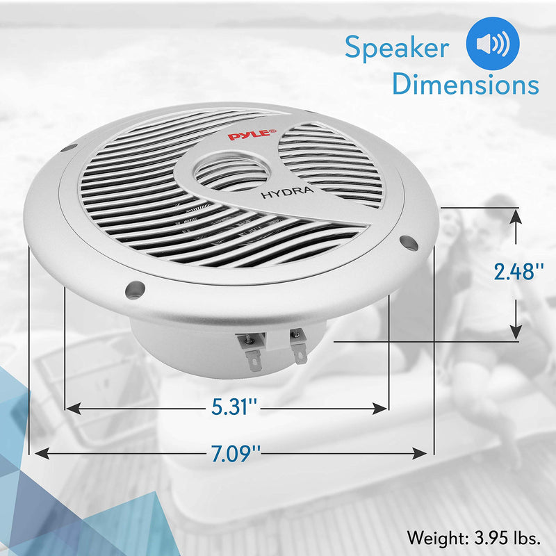 Pyle 6.5” Dual Marine Speakers - 2 Way Waterproof and Weather Resistant Outdoor Audio Stereo Sound System with 150 Watt Power, Polypropylene Cone and Cloth Surround - 1 Pair - PLMR60S (Silver) 0