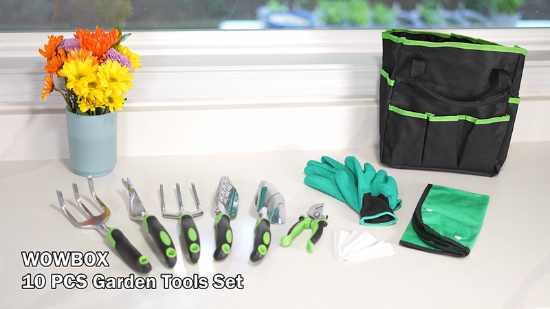WOWBOX Garden Tools Set, 10 PCS Heavy Duty Gardening Hand Tools Kit, Red Black Red