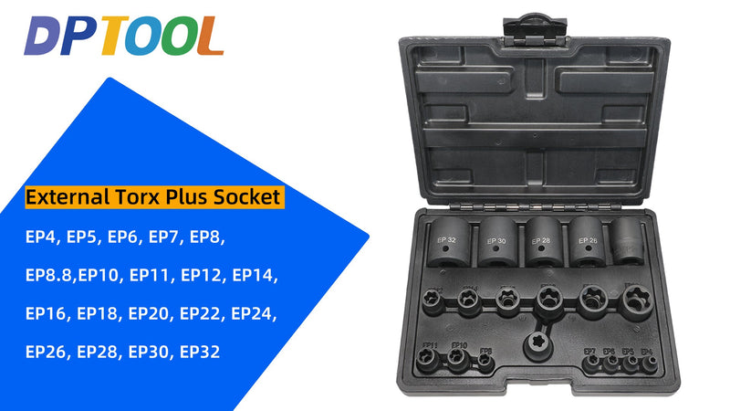 DPTOOL External Torx Plus Socket Set 19pcs 6 Point EP Socket EP4-EP32 19PC