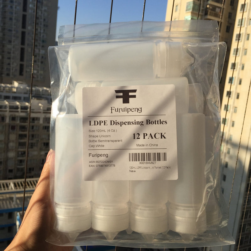 120mL LDPE Unicorn Plastic Thin Tip Dropper Bottles 4oz Free Mini Funnel (12 Pack)