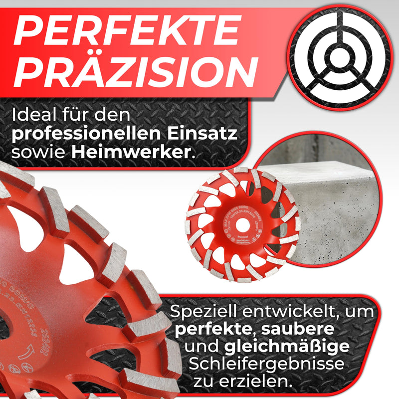 Woltersberger Professional Diamond Cup Wheel 180 mm x 22.23 mm Sanding Disc for Sanding Work with Concrete and Hard Building Materials Granite Natural Stone Screed Plaster Marble Brand Quality