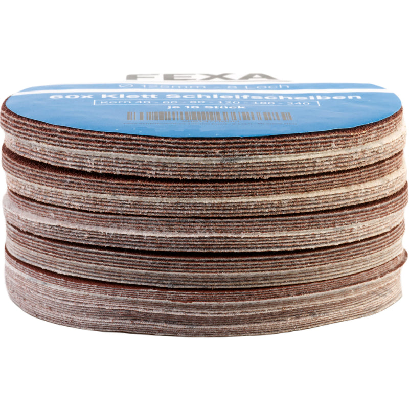 Fexa sanding discs 125mm Velcro set of 60 - Velcro sandpaper eccentric sander round - 125 mm, 40-240 grain, 8-hole - sandpaper 125mm Velcro