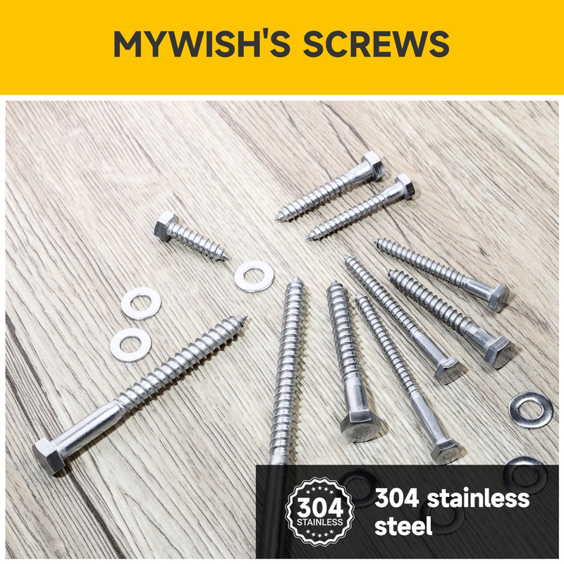 (4Sets) 1/2" x 6" Hex Head Lag Bolts, Heavy Duty Lag Screws with Washers, 304 Stainless Steel Bolts 18-8, Lag Screws Wood Screws, Partial Thread Bright Finish, 1/2 Bolt by Mywish 1/2 x 6" (4 set)