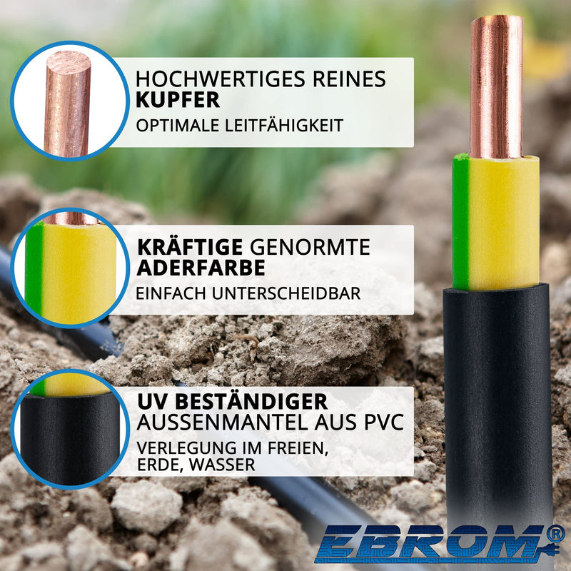 EBROM earth cable earth cable NYY-J 1x16 mm² power cable PVC earth cable lightning protection - black - sold by the meter accurate to the meter - selection in 1 meter increments - 1x16 mm2 - your length: 10 meters