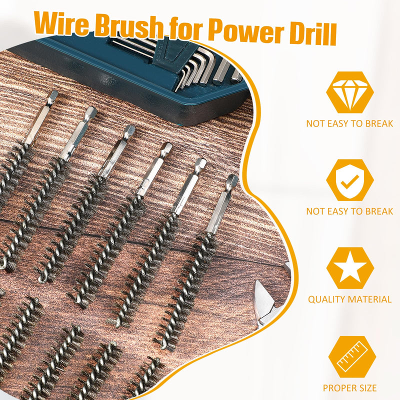 Geiserailie Bore Brush Bristles Wire Brush for Power Drill Cleaning Wire with Hex Shank Handle for Power Drill Cleaning (40 Pieces,Stainless Steel) 40 Stainless Steel