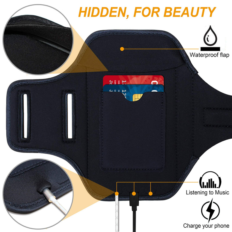 Armband for Samsung Galaxy S24+/S23+/S22+/S20+/S10+/S9+/S8+, Sweatproof Running Exercise Gym Bag with Fingerprint Touch/Key Holder and Card Slot (Black) Black