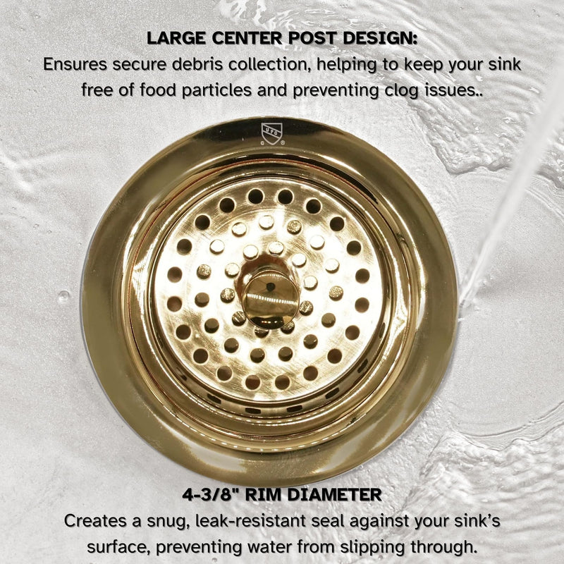 Westbrass D214-01 3-1/2" Post Style Large Kitchen Sink Basket Strainer, Polished Brass 1-Pack