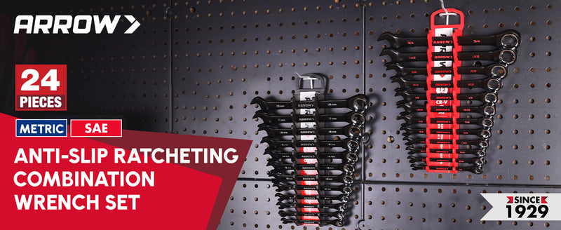 ARROW 12PCS Metric Ratcheting Wrench Set with Black Magnetic Tool Holder Metric Only