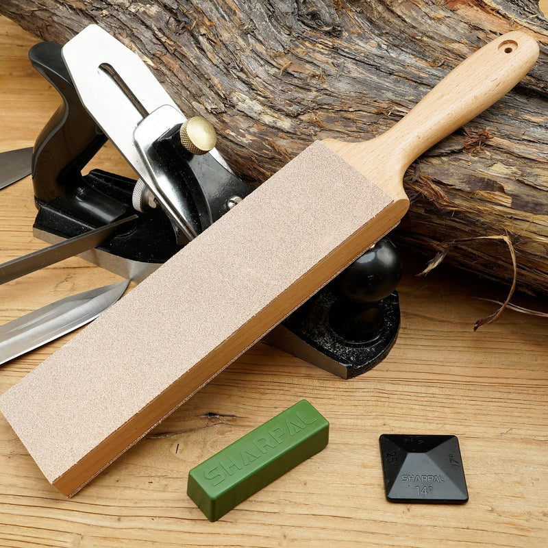 SHARPAL 205H Double Sided Leather Strop (330 x 60mm) Kit with 53g Polishing Paste and Angle Guide, Knife Scraper Block for Sharpening and Honing Knives 205H Leather Strop Set (with Handle)