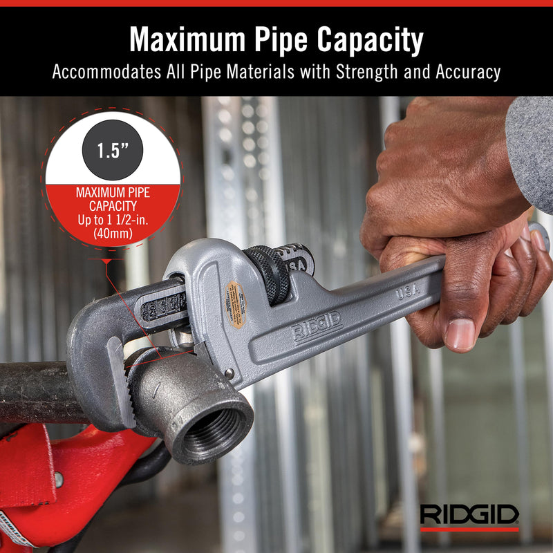 RIDGID 31090 Aluminum Straight Pipe Wrench, 10" Sturdy Plumbing Wrench with Self Cleaning Threads and Hook Jaws Small Music