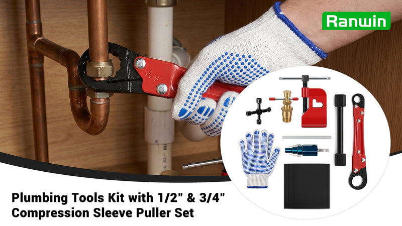 Plumbing Tools Kit with 1/2" & 3/4" Compression Sleeve Puller Set