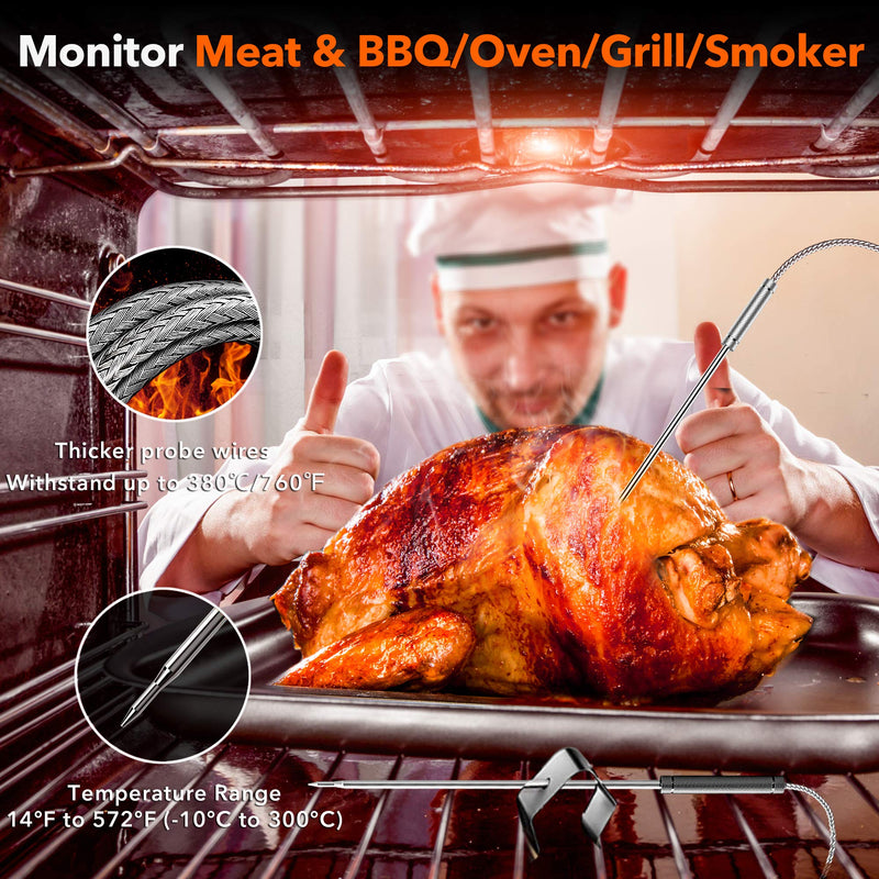Yunbaoit Wireless Meat Thermometer, Digital Remote Food Cooking Meat Thermometer for BBQ Grill Smoker Oven Kitchen,500 FT Range&Dual Probes