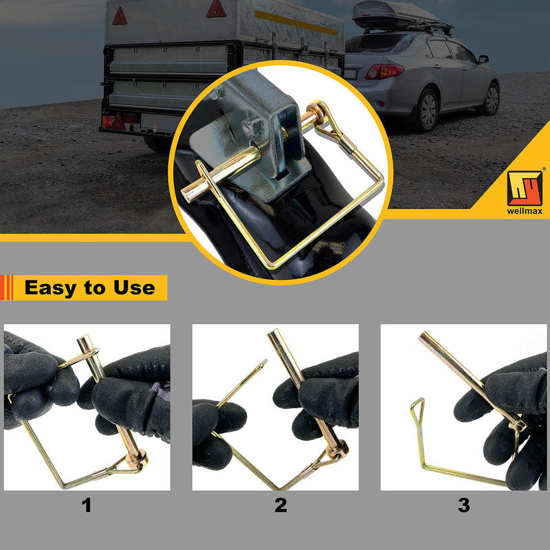 Wellmax 20 Pcs Trailer Pin in 1/4 Diameter Zinc-Plated Heavy Duty Safety Pins, Bonus 4 Pcs Heavy Duty Trailer Hitch Pin for Trailer Lock and Hitch Pin Lock for Farm Lawn Garden Wagons (Gold) Gold-20pc