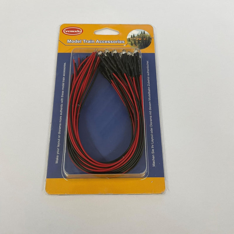 Evemodel L125WM NEW 20 PCS. LEDs 5mm warm white with cable 20cm 12V 5mm warm white