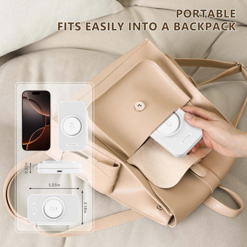 2025 Latest Magnetic Wireless Charger for iPhone: 3 in 1 Travel Charging Station for Apple Devices for iPhone 16 15 14 13 12 Pro Max Plus-Foldable Charging Pad for Apple Watch Series & Airpods 3 2 Pro white