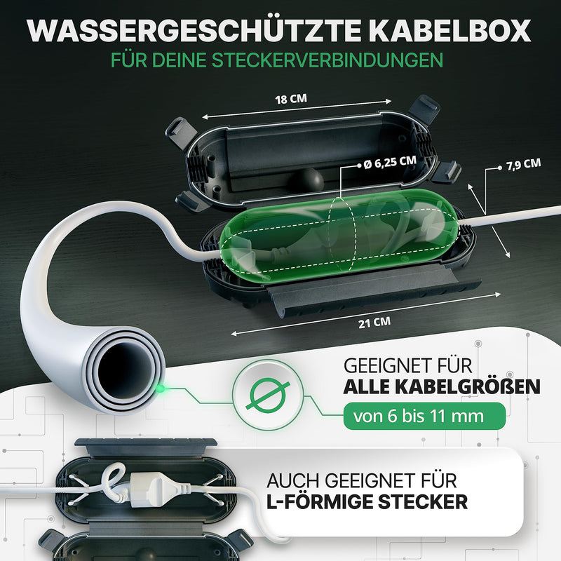 The waterproof cable box IP44 from Adler Focus [The Original] Safe Box - Safety box - Waterproof outdoor box - Waterproof external plug protection - Weatherproof electrical box - Protective box 1 piece black