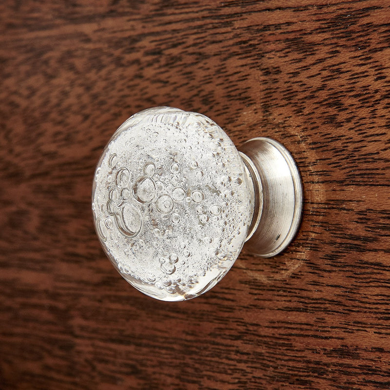 Shabby Restore Clear Bubbles Glass Dresser Drawer, Kitchen Cabinet or Door Knobs, Pulls Nickel Hardware - Pack of 12