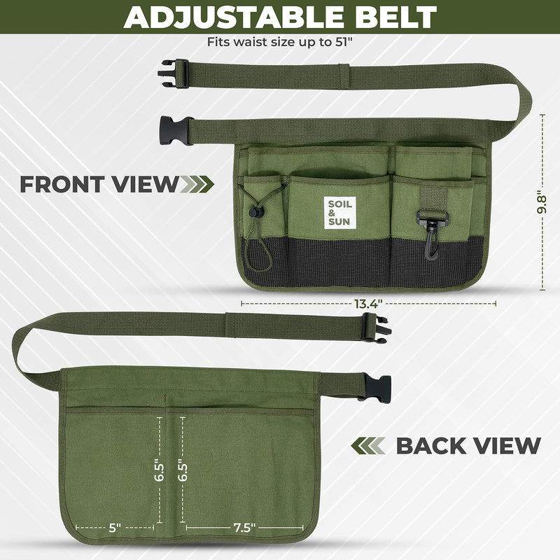 Soil & Sun Garden Tool Belt for Women, Tool Apron, Utility Belt Women, Teacher, Canvas Waist Apron with Pockets,Garden Aprons Green