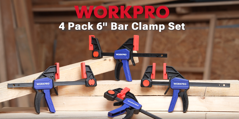 WORKPRO 6" Bar Clamps for Woodworking, 150 lbs Load Limit, 4-Pack Blue 6" Light Duty