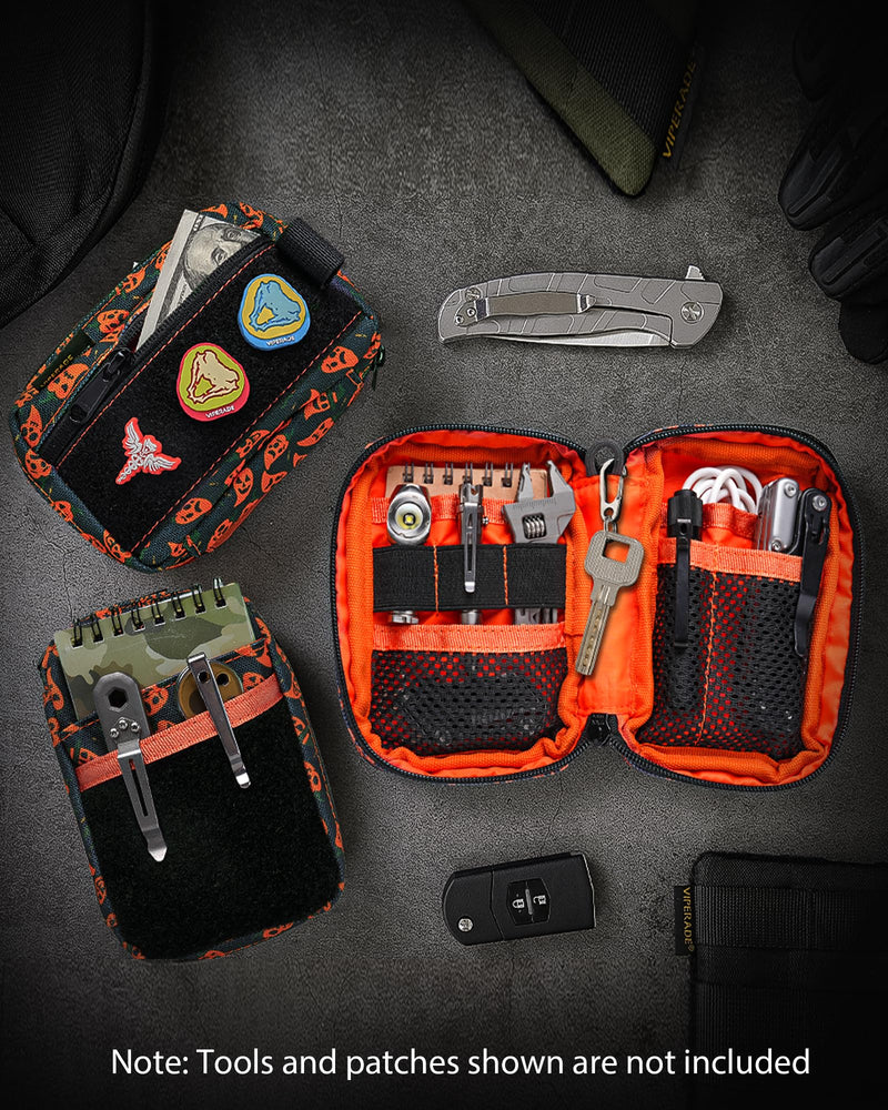 VIPERADE VE26 EDC Pouch Organizer with 11 Compartments, Small Tool Pouch with DIY Patches Area, EDC Pocket Organizer for Mutitools Spicy Pattern