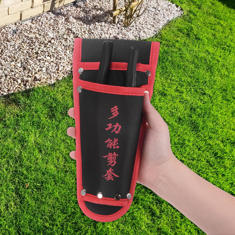 6-Pack Garden Pruner Sheath, Portable Non-Slip Canvas Pruning Shears Sheath Plier Holder W Belt, Garden Scissors Case for Hand Pruner/Garden Shears/Clippers [Red-Black] 6
