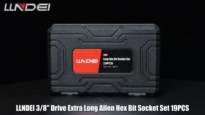 LLNDEI 3/8" Drive Extra Long Allen Hex Bit Socket Set 19Pcs CR-V/S2