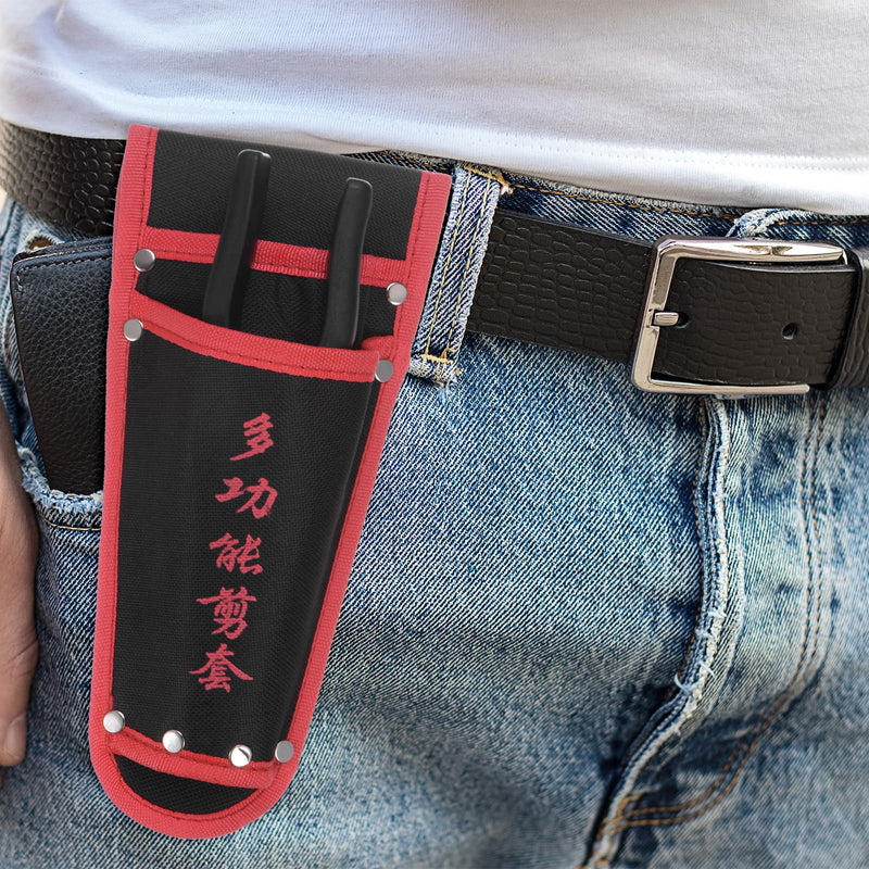 6-Pack Garden Pruner Sheath, Portable Non-Slip Canvas Pruning Shears Sheath Plier Holder W Belt, Garden Scissors Case for Hand Pruner/Garden Shears/Clippers [Red-Black] 6