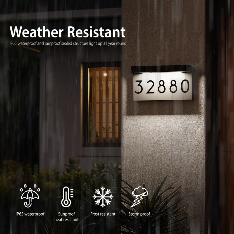 Solar Address Sign, Lighted House Numbers for Outside, LED Illuminated Address Plaque with 3000K Warm White, Waterproof Outdoor Sign, Easy Installation for Home Delivery Visibility