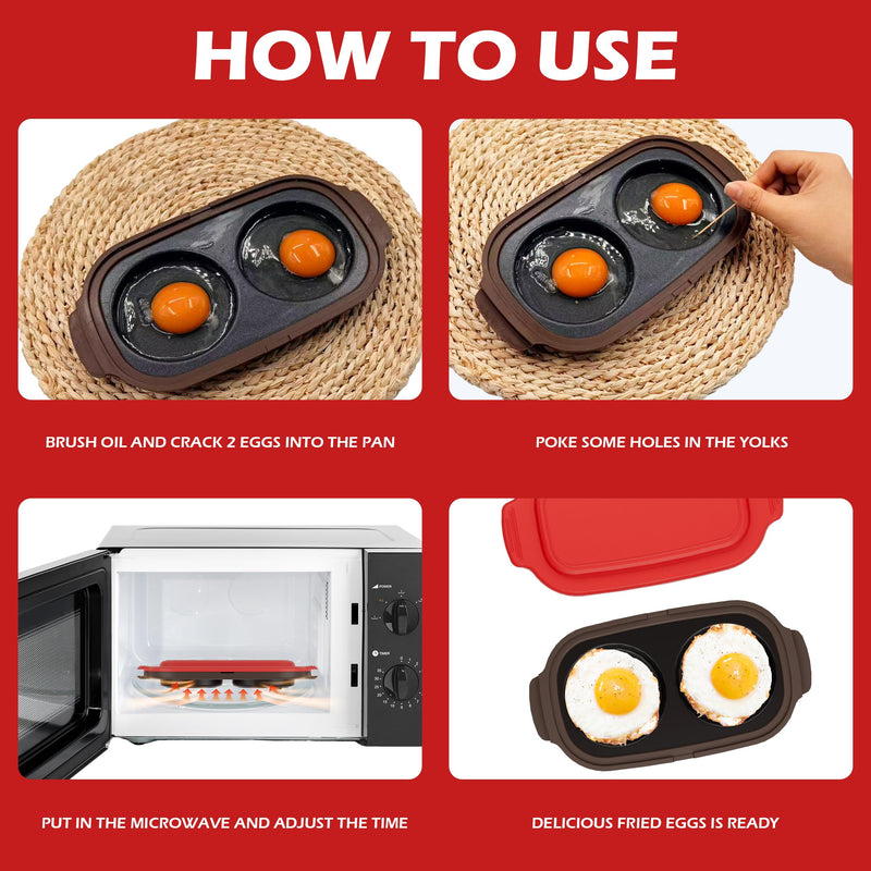 Microwave Egg Cooker, Microwave Egg Poacher | Cooker & Fryer for Breakfast Sandwiches | Maker for 2 Eggs | Dishwasher-Safe & BPA-free, Save Time,Portable for Home,Travel,Gifts Red