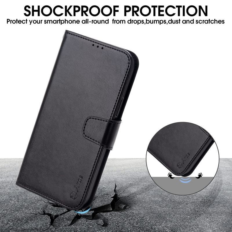 Arae Compatible with iPhone 14 Wallet Case with Card Holder and Wrist Strap Wallet Flip Cover for iPhone 14 6.1inch, Black iPhone 14 6.1 inch
