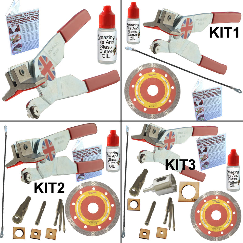 Ceramic Tile Cutter - Hand Held Ceramic Tile Cutter, Tool Cut Curves & Straight Lines, Cut around Toilet, Replaceable Carbide Wheel, Made in UK With Step By Step Instructions, Oil and Online Videos Starter Kit 1. Red