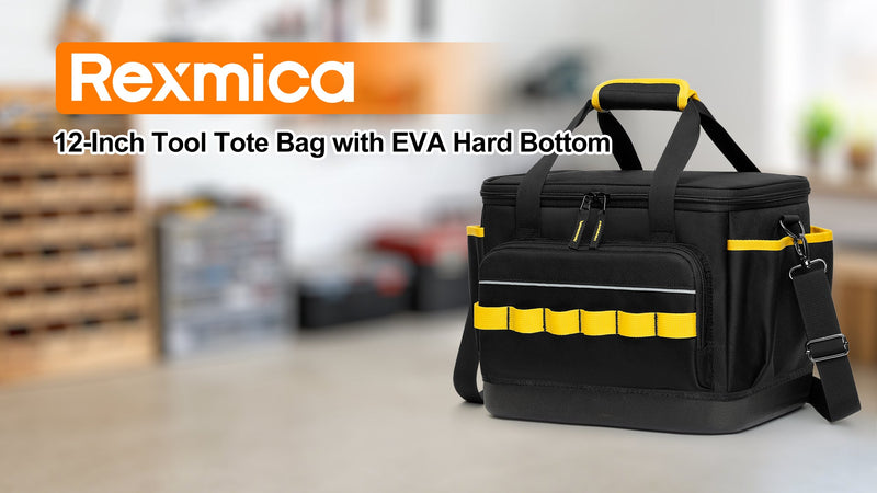 Rexmica Small Tool Bag 12-Inch Tool Tote Bag with EVA Hard Bottom