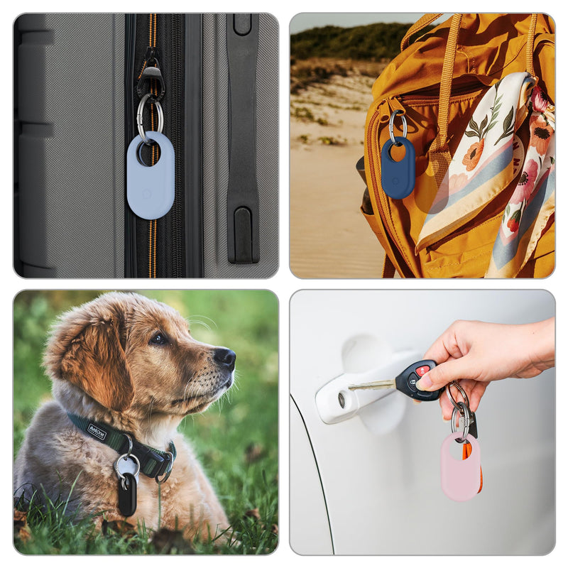 [4 Pack] Silicone Case for Samsung SmartTag2 with Galaxy Smart Tag 2 Keychain - Full Body Shockproof, Anti-Scratch Cover for Backpacks, Car Keys, Luggage, Dog Collars