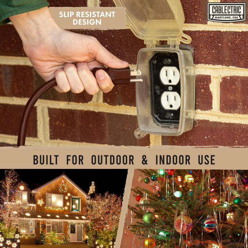 25 Ft Brown Extension Cord with 3 Electrical Power Outlet - 16/3 SJTW Heavy Duty Cable with 3 Prong Plug for Safety, 13 AMP for Heavy Appliances, Garden, Lawn, Lightning Decoration 25 Foot