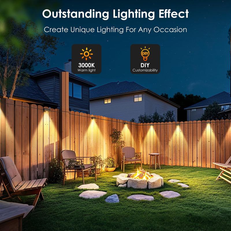 Fence Lights Outdoor, IP65 Waterproof Deck Light with 45.93ft Cable, Warm White Step Lights for Stairs, Step, Yard, Patio, and Pathway (10 Pack)
