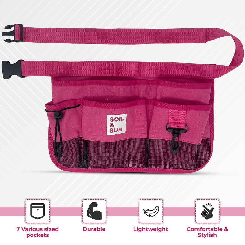 Soil & Sun Garden Tool Belt for Women, Tool Apron, Utility Belt Women, Teacher, Canvas Waist Apron with Pockets,Garden Aprons Pink