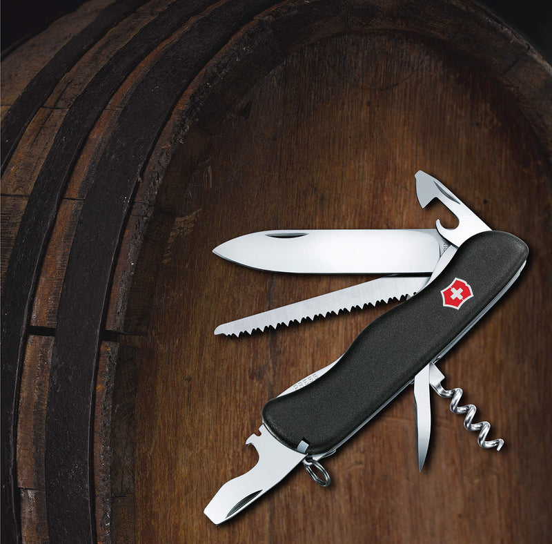 Victorinox Forester Swiss Army Knife, 12 Function Pocket Knife,Black | Swiss made outdoor multi-tool featuring a liner lock system, large blade, reamer, punch, and black finish for forestry