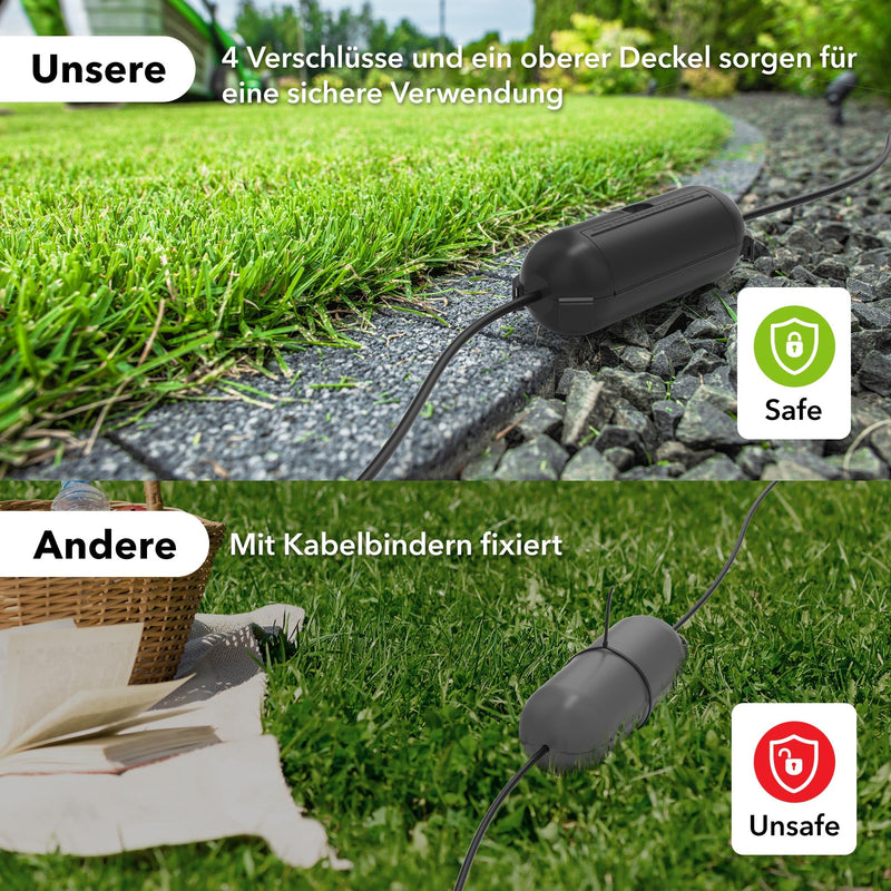 BN-LINK Outdoor IP44 Waterproof Safe Box, Garden Cable Box Waterproof for LED Chain, 20 x 8 x 7.6 cm, Protective Box for Extension Cable, Power Tool, Lawnmower (1PK Black) 1PK Black