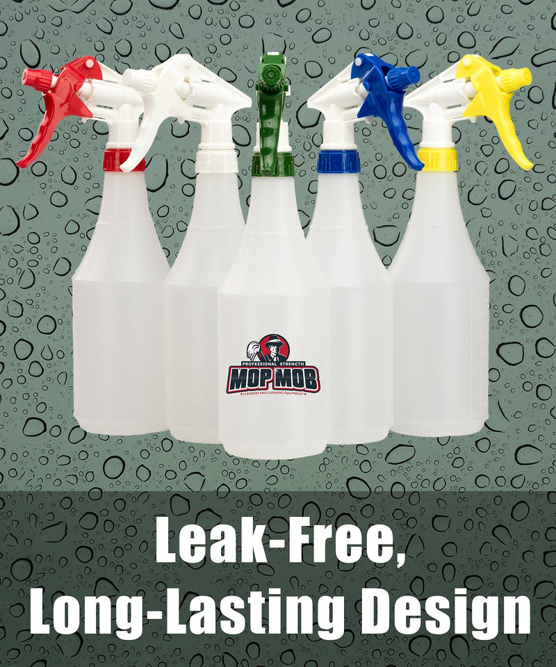 Leak-Free Chemical Resistant Spray Head and 32 oz Bottle 5 Pack Heavy-Duty Industrial Sprayer With Low-Fatigue Trigger and Nozzle for Auto/Car Detailing, Window Cleaning and Janitorial Supply
