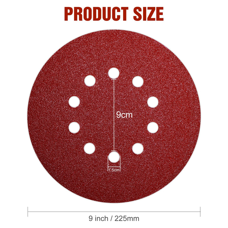 KONGMING Pack of 25 sandpaper 225 mm Velcro sanding discs 225 mm grit P40 10 holes in red for drywall sander eccentric sander sanding giraffe 40 25.0