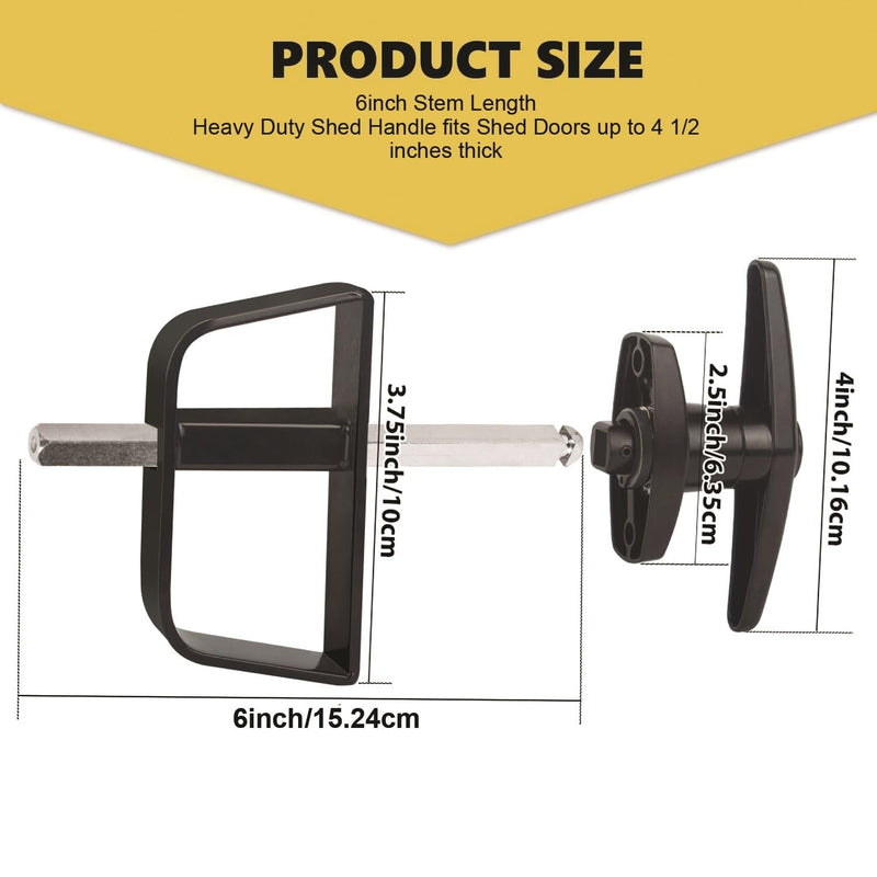 6" T-Handle Lock Kit for Shed Door Latch, Black | 5 Keys Included, 6" Stem, For Sheds, Playhouses, Chicken Coops, Camper, RV, Garage Door 6.0 inch-T