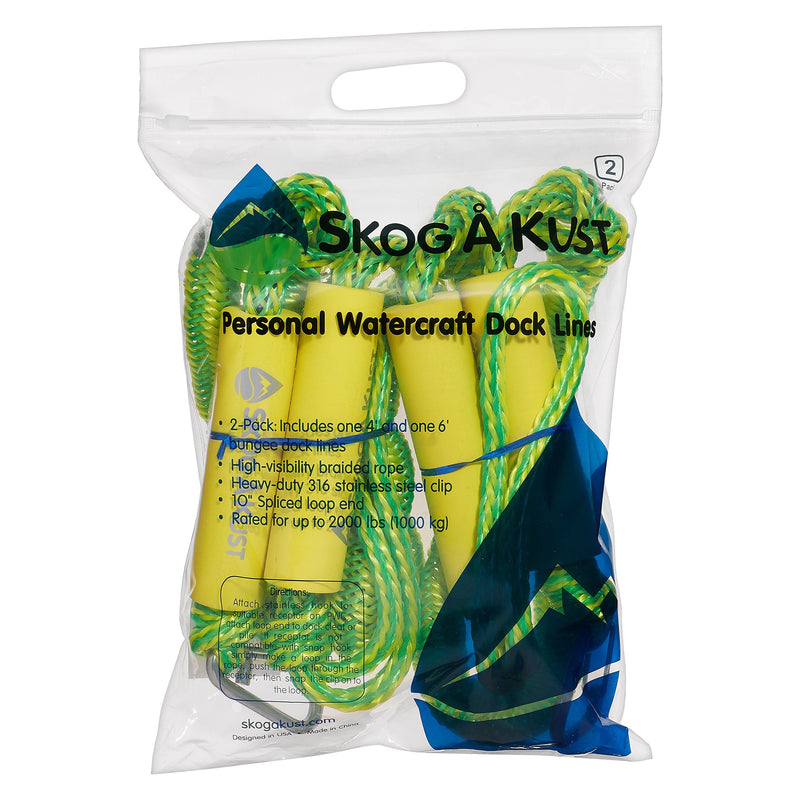 Skog Å Kust Premium PWC Bungee Dock Lines 2-Pack: 4 & 6 Foot Lengths Green & Yellow