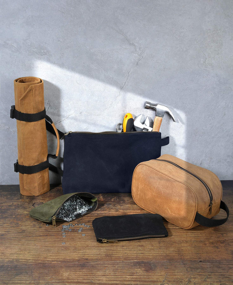 4-Pack 16oz Waxed Canvas Tool Bags, Water Resistant Tools Organizer Pouch, Portable 2 Sizes Tool Bag (Black,Khaki,Navy,ArmyGreen) S1 Black/Khaki/Navy/Army Green