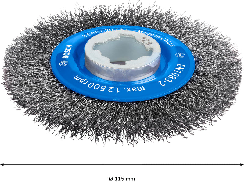 Bosch Professional 1 x Disc Brush Wavy Wire Clean (for Metal, X-LOCK, Diameter 115 mm, Wire Thickness 0.3 mm, Accessories Angle Grinder)