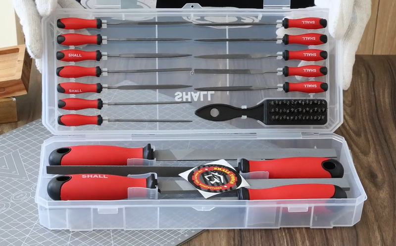 SHALL 17Pcs Metal File Set - Premium Grade T12 Drop Forged Alloy Steel - Flat/Triangle/Half-round/Round Large File & 12pcs Needle Files with Storage Box, Wire Brush - for Metal, Wood & Plastic